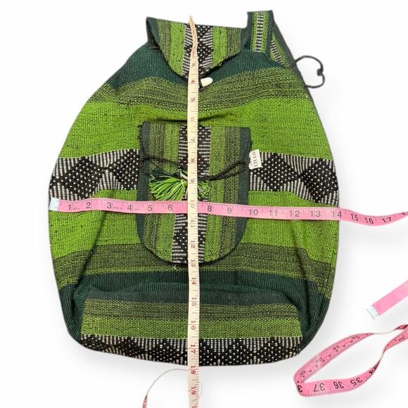 ARTESANÍAS LILLO Women’s Green Black Woven Backpack Bag - Picture 4 of 7